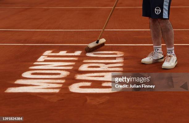 Detail shot of the court during day seven of the Rolex Monte-Carlo Masters at Monte-Carlo Country Club on April 16, 2022 in Monte-Carlo, Monaco.