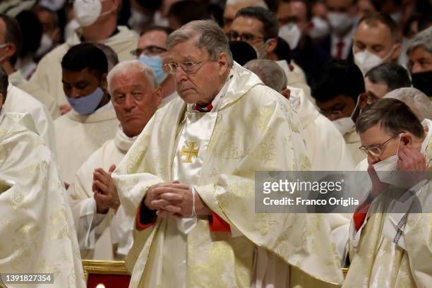 Former Archbishop of Sydney cardinal George Pell attend the Easter Vigil Mass in St. Peter's Basilica on April 16, 2022 in Vatican City, Vatican....