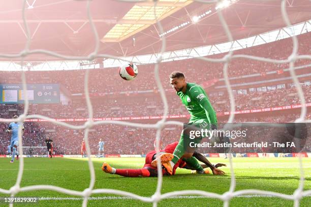 Sadio Mane of Liverpool scores their side's second goal past Zack Steffen of Manchester City during The Emirates FA Cup Semi-Final match between...