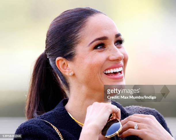 Meghan, Duchess of Sussex attends the Land Rover Driving Challenge, on day 1 of the Invictus Games 2020 at Zuiderpark on April 16, 2022 in The Hague,...