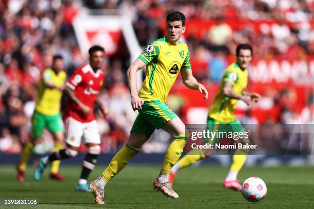 Sam Byram of Norwich City in action during the Premier League match between Manchester United and Norwich City at Old Trafford on April 16, 2022 in...