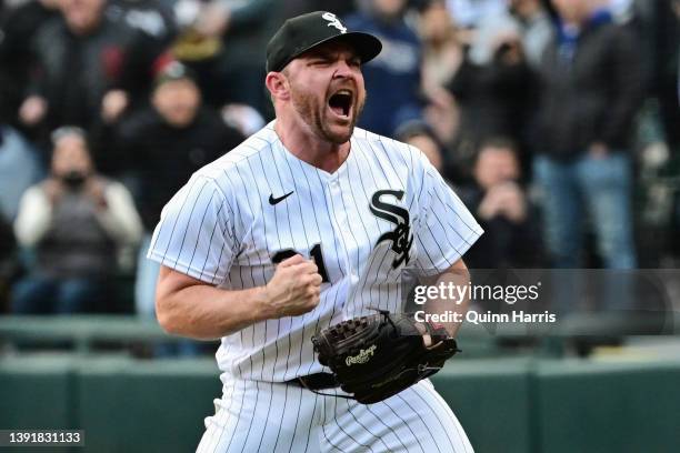 Liam Hendriks of the Chicago White Sox reacts after securing a 3-2 win against the Tampa Bay Rays the Tampa Bay Rays at Guaranteed Rate Field on...