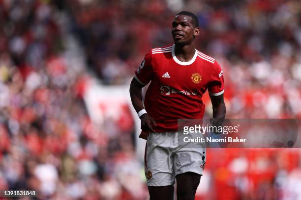 Paul Pogba of Manchester United in action during the Premier League match between Manchester United and Norwich City at Old Trafford on April 16,...