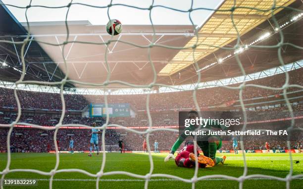 Sadio Mane of Liverpool scores their side's second goal past Zack Steffen of Manchester City during The Emirates FA Cup Semi-Final match between...