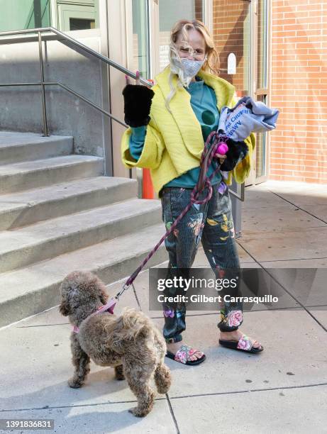 Kristin Chenoweth is seen walking her dog Thunder on April 16, 2022 in Philadelphia, Pennsylvania.