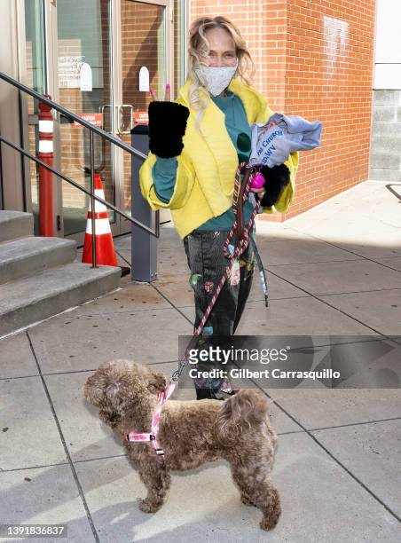 Kristin Chenoweth is seen walking her dog Thunder on April 16, 2022 in Philadelphia, Pennsylvania.