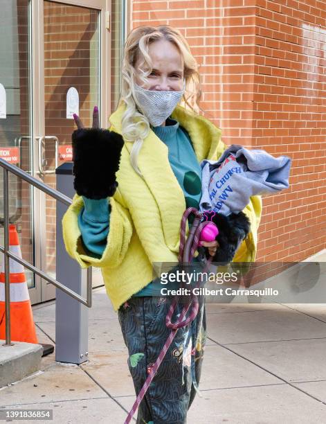 Kristin Chenoweth is seen walking her dog Thunder on April 16, 2022 in Philadelphia, Pennsylvania.