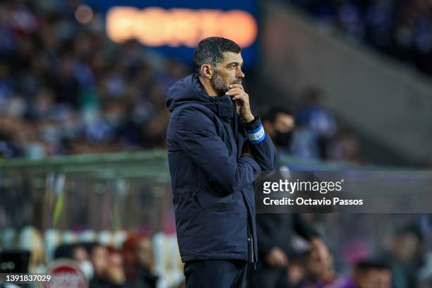 Head coach, Sergio Conceicao of FC Porto reacts during the Liga Portugal Bwin match between FC Porto and Portimonense SC at Estadio do Dragao on...