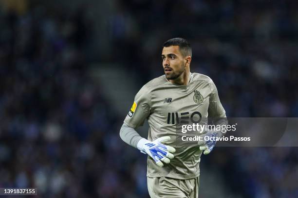 Diogo Costa of FC Porto in action during the Liga Portugal Bwin match between FC Porto and Portimonense SC at Estadio do Dragao on April 16, 2022 in...