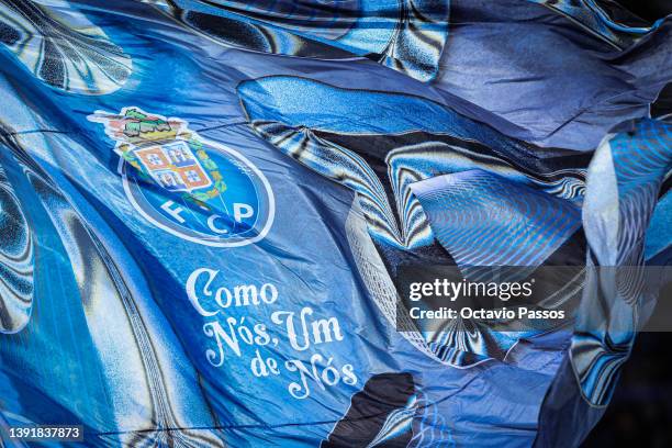 Big flag of FC Porto is seen during the Liga Portugal Bwin match between FC Porto and Portimonense SC at Estadio do Dragao on April 16, 2022 in...