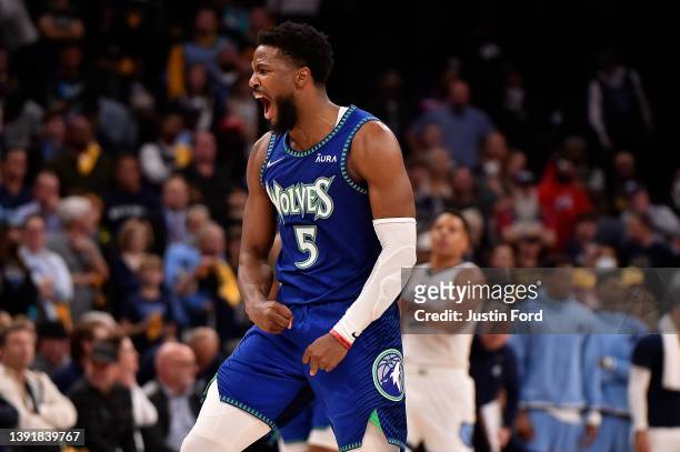 Malik Beasley of the Minnesota Timberwolves reacts during the second half of Game One of the Western Conference First Round against the Memphis...
