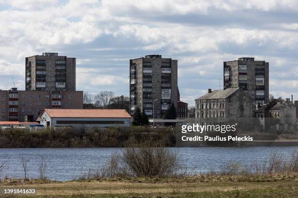 General view of Sovetsk in Kaliningrad Oblast on April 16, 2022 as seen from Panemune, Lithuania. Russia's Kaliningrad exclave, on the shore of the...