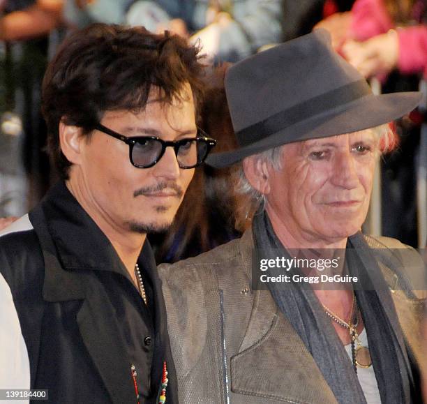 Johnny Depp and Keith Richards arrive at the World Premiere of "Pirates of the Caribbean: On Stranger Tides" held at Disneyland on May 7, 2011 in...
