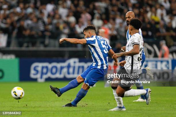 Morato of Avaí shoots on target during the match between Corinthians and Avaí as part of Brasileirao Series A 2022 at Neo Química Arena on April 16,...