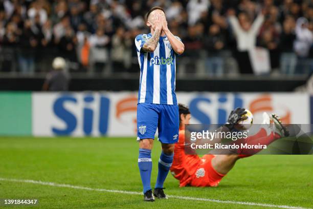 Eduardo de Biasi of Avaí reacts after losing a goal during the match between Corinthians and Avaí as part of Brasileirao Series A 2022 at Neo Química...