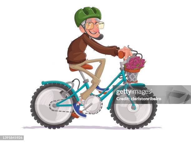 stockillustraties, clipart, cartoons en iconen met the cyclistgrandpa - family cycling
