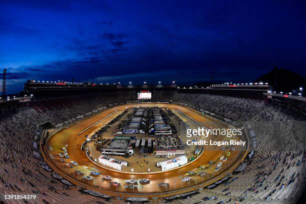 General view of the track during the NASCAR Camping World Truck Series Pinty's Truck Race on Dirt at Bristol Motor Speedway on April 16, 2022 in...