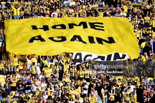 Wellington Phoenix supporters cheer on ahead of the A-League Mens match between Wellington Phoenix and Central Coast Mariners at Sky Stadium, on...