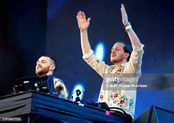 Guy Lawrence and Howard Lawrence of Disclosure perform onstage at the Outdoor Theatre during the 2022 Coachella Valley Music And Arts Festival on...