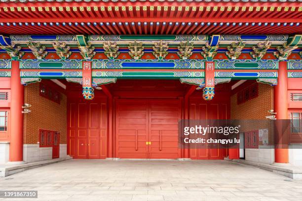 vermilion gate of ancient chinese building - chinese decoration stock pictures, royalty-free photos & images