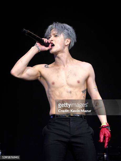 Jackson Wang of 88rising performs onstage at the Coachella Stage during the 2022 Coachella Valley Music And Arts Festival on April 16, 2022 in Indio,...