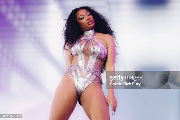 Megan Thee Stallion performs onstage at the Coachella Stage during the 2022 Coachella Valley Music And Arts Festival on April 16, 2022 in Indio,...