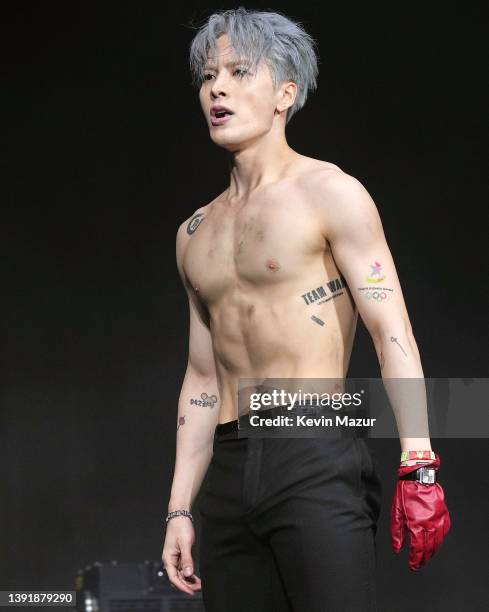 Jackson Wang of 88rising performs onstage at the Coachella Stage during the 2022 Coachella Valley Music And Arts Festival on April 16, 2022 in Indio,...