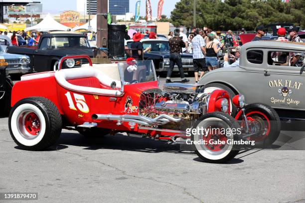 Custom hot rod is displayed during the car show at the 25th anniversary of the Viva Las Vegas Rockabilly Weekend at The Orleans Hotel & Casino at The...