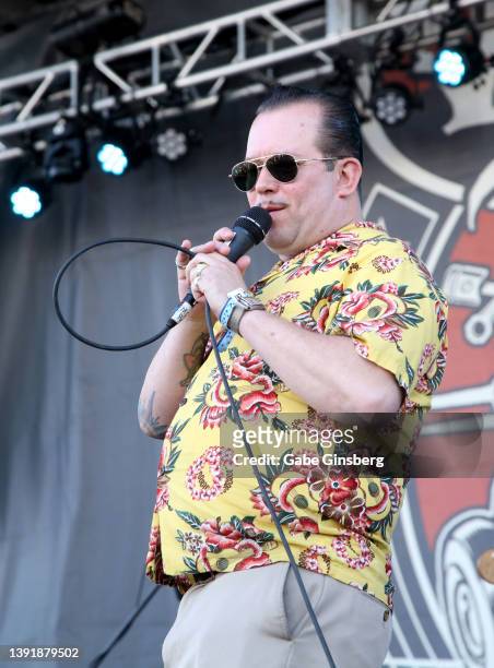 Recording artist Jittery Jack speaks during the car show at the 25th anniversary of the Viva Las Vegas Rockabilly Weekend at The Orleans Hotel &...