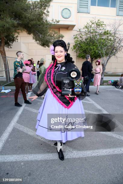 Viva Las Vegas Queen of the Carshow third runner-up Lilac SaintClair poses during the car show at the 25th anniversary of the Viva Las Vegas...