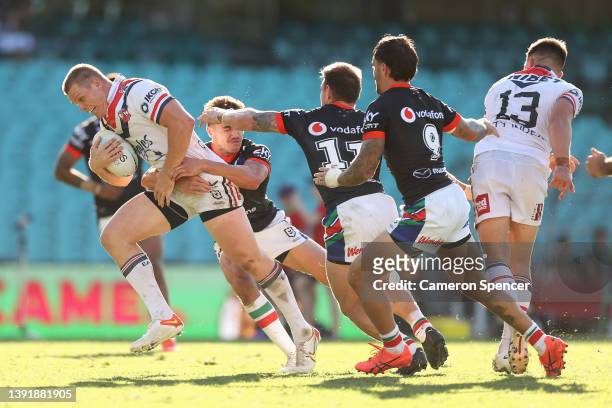 Lindsay Collins of the Roosters makes a break during the round 6 NRL match between the Sydney Roosters and the Warriors at Sydney Cricket Ground, on...