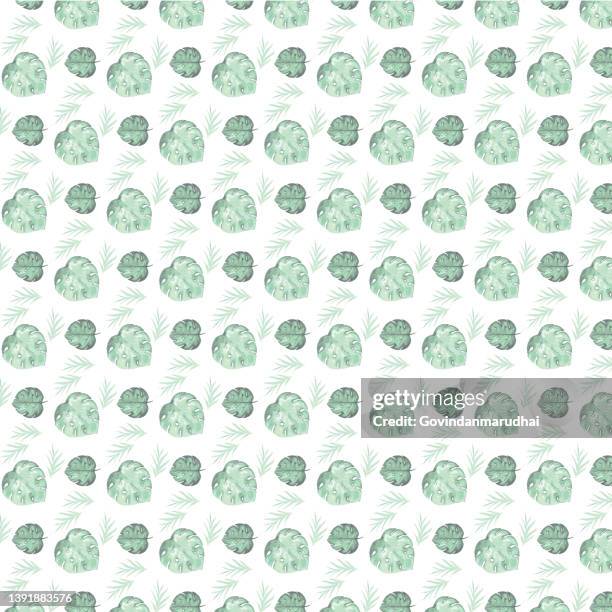 beautiful seamless vector water color leaf pattern, spring summer background, jungle leaf, exotic wallpaper, - wedding background texture stock illustrations
