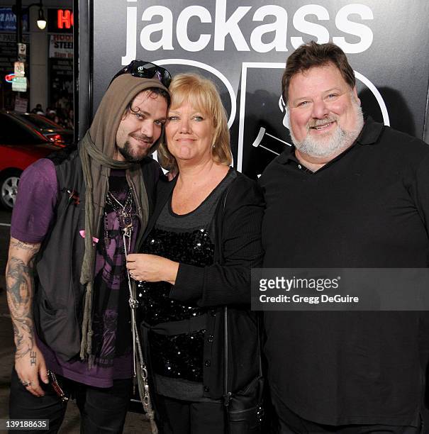 Bam Margera, Phil Margera and April Margera arrive at the Los Angeles Premiere of "Jackass 3D" at the Grauman's Chinese Theatre on October 13, 2010...
