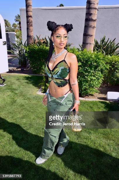 Shenseea attends the Interscope Coachella Party on April 16, 2022 in Palm Springs, California.