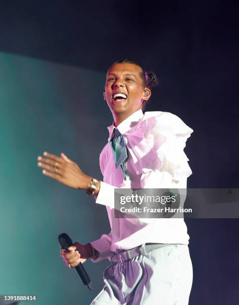 Stromae performs onstage at the Outdoor Theatre during the 2022 Coachella Valley Music And Arts Festival on April 16, 2022 in Indio, California.