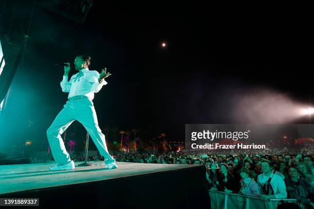 Stromae performs onstage at the Outdoor Theatre during the 2022 Coachella Valley Music And Arts Festival on April 16, 2022 in Indio, California.