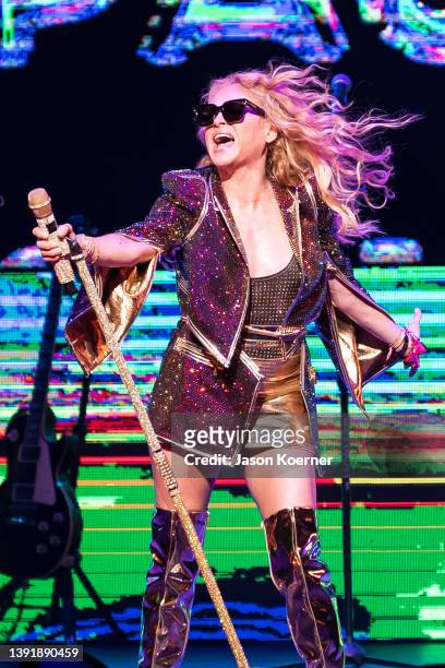 Paulina Rubio performs onstage during The Perrisimas Tour at Hard Rock Live in the Seminole Hard Rock Hotel & Casino on April 16, 2022 in Hollywood,...