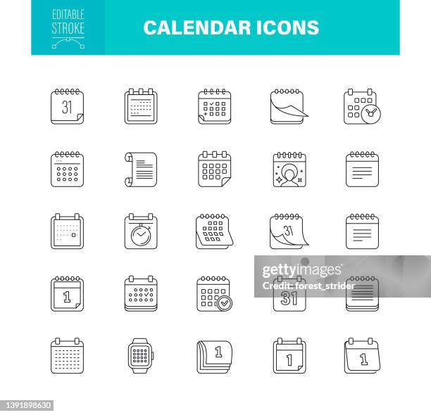 bearbeitbarer strich für kalendersymbole. pixelgenau. für mobile und web. das set enthält icons wie termin, urlaub, personal organizer, smartwatch - calendar icon stock-grafiken, -clipart, -cartoons und -symbole