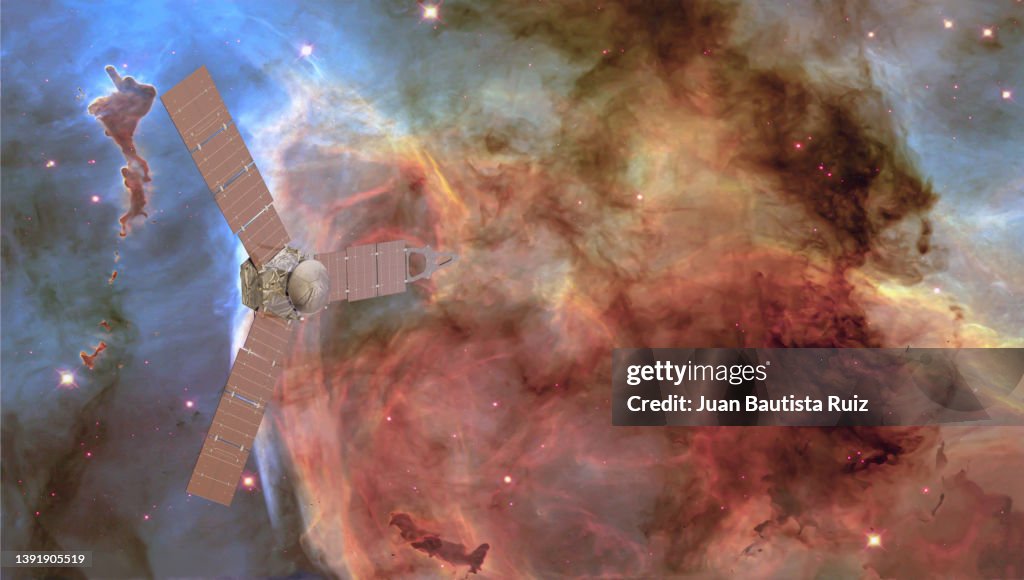 Juno probe travels through space, flies over the Carina Nebula. Elements of this photo furnished by NASA. 3d rendering. https://images-assets.nasa.gov/image/PIA14444/PIA14444~orig.jpg
software:blender
