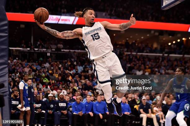 Brandon Clarke of the Memphis Grizzlies looks to pass during Game One of the Western Conference First Round against the Minnesota Timberwolves at...