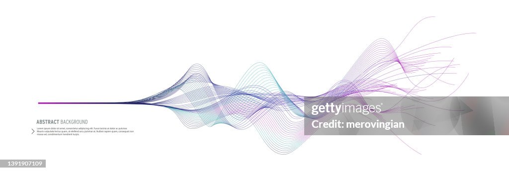 Abstraktes Wellenelement für Design. Digitaler Frequenzschienen-Equalizer. Stilisierter Strichgrafikhintergrund. Geschwungene Wellenlinie, glatter Streifen