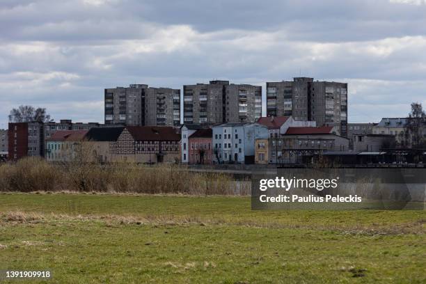 View from Lithuania side towards Kaliningrad Oblast, Sovetsk city on April 16, 2022 in Panemune, Lithuania. Russia's Kaliningrad exclave, on the...