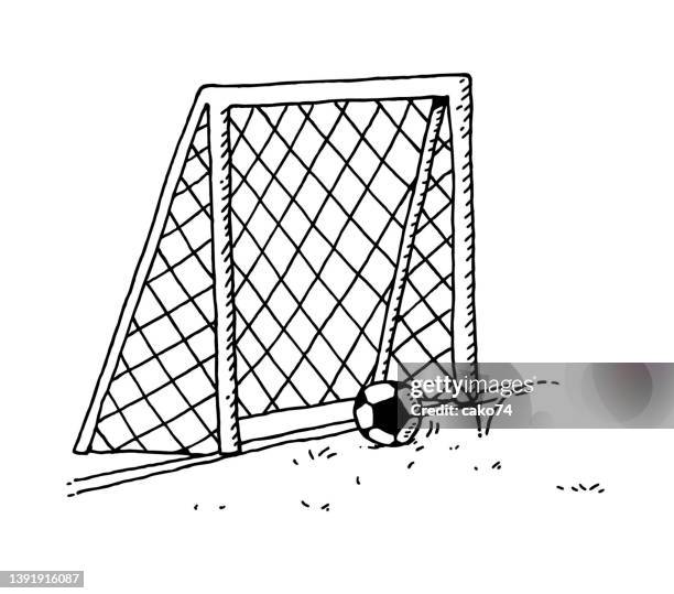 soccer goal hand drawn illustration - scoring a goal stock illustrations