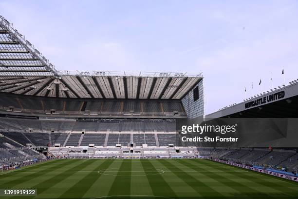 General view inside the stadium prior to the Premier League match between Newcastle United and Leicester City at St. James Park on April 17, 2022 in...