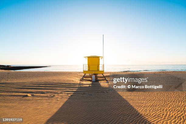 yellow lifeguard post in corralejo, fuerteventura, spain - lifeguard hut stock pictures, royalty-free photos & images