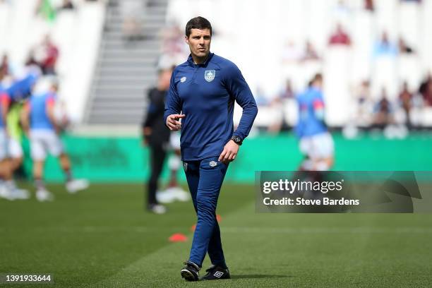 Mike Jackson, Caretaker Manager of Burnley looks on prior to the Premier League match between West Ham United and Burnley at London Stadium on April...