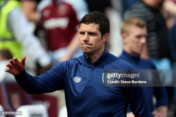 Mike Jackson, Caretaker Manager of Burnley looks on prior to the Premier League match between West Ham United and Burnley at London Stadium on April...