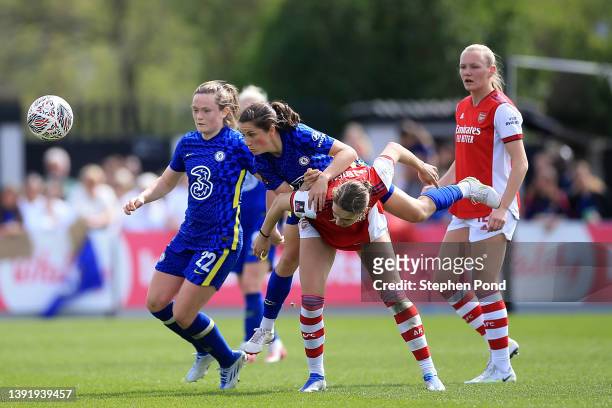 Vivianne Miedema of Arsenal is challenged by Jessie Fleming of Chelsea during the Vitality Women's FA Cup Semi Final match between Arsenal Women and...