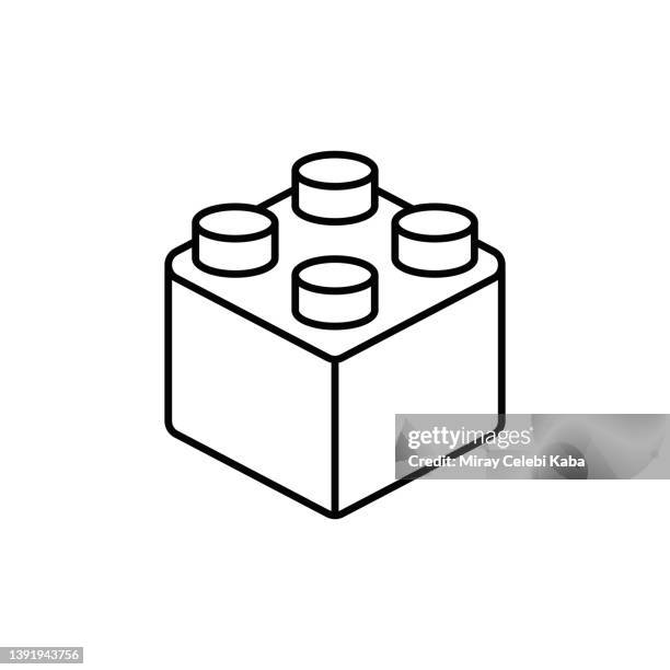 ilustrações, clipart, desenhos animados e ícones de block cube, ícone da linha de brinquedo - building block