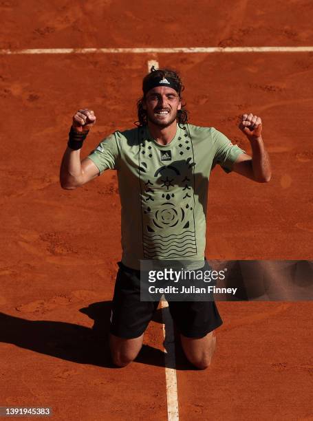 Stefanos Tsitsipas of Greece celebrates his victory over Alejandro Davidovich Fokina of Spain in the final during day eight of the Rolex Monte-Carlo...